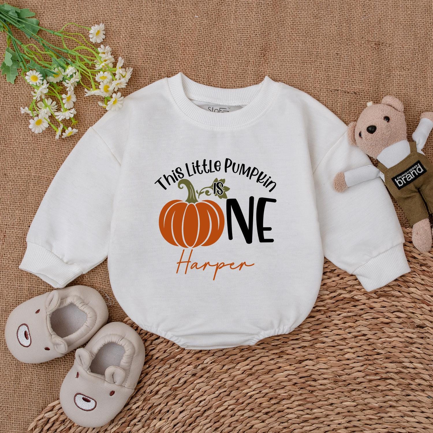 Pumpkin First Birthday Romper – Personalized Fall Baby Outfit Gift