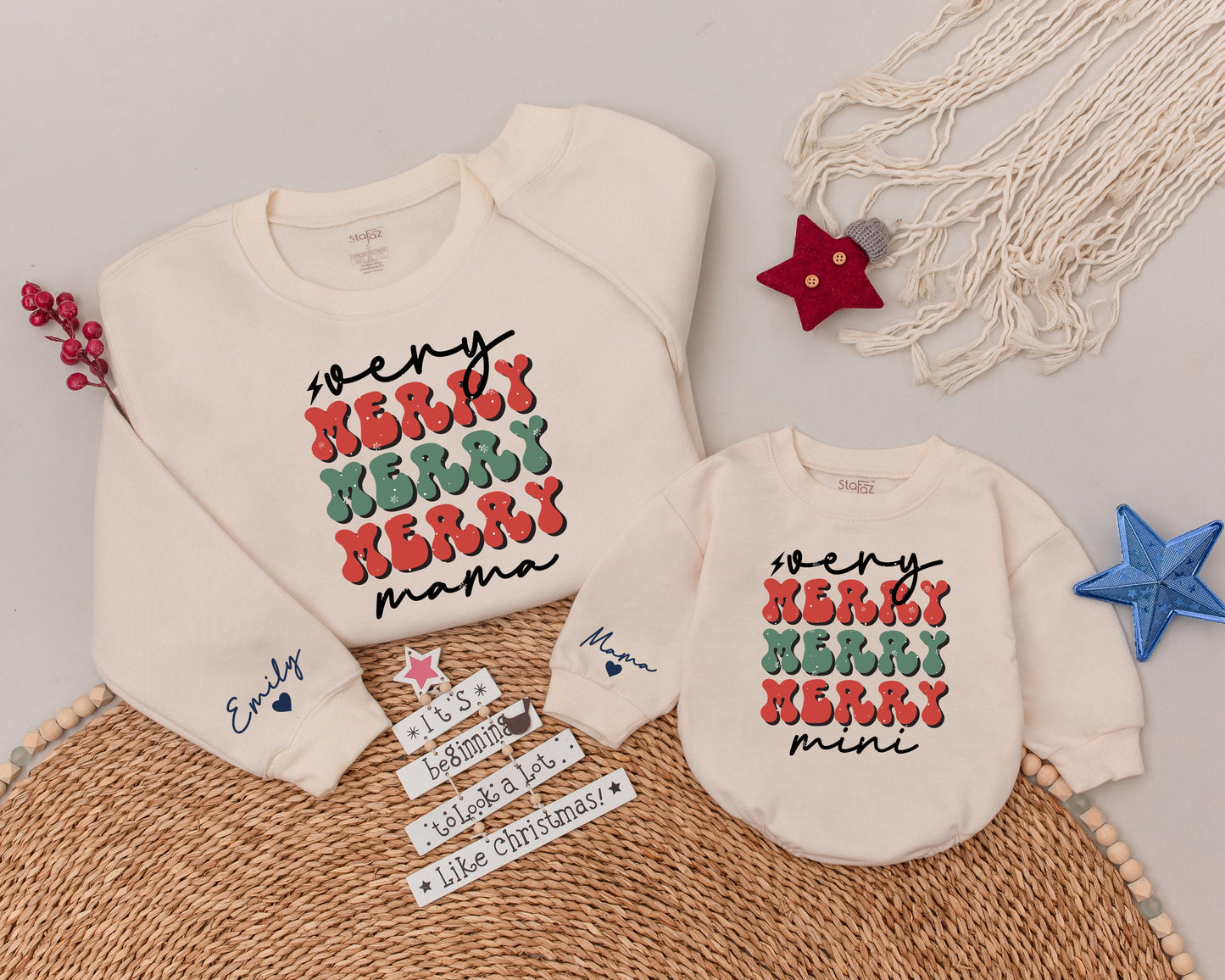 Matching Mom & Mini Christmas Sweaters: Custom Name Option Available