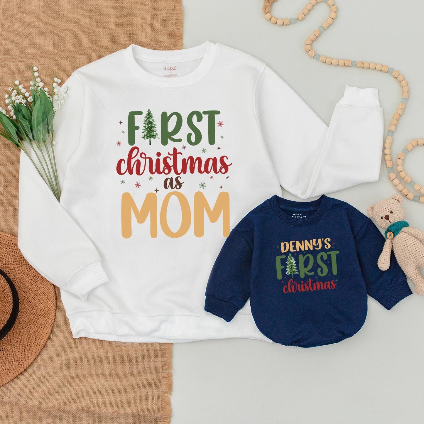 Matching Family Xmas Outfits: Mama & Mini Sweatshirts, Baby Bodysuit