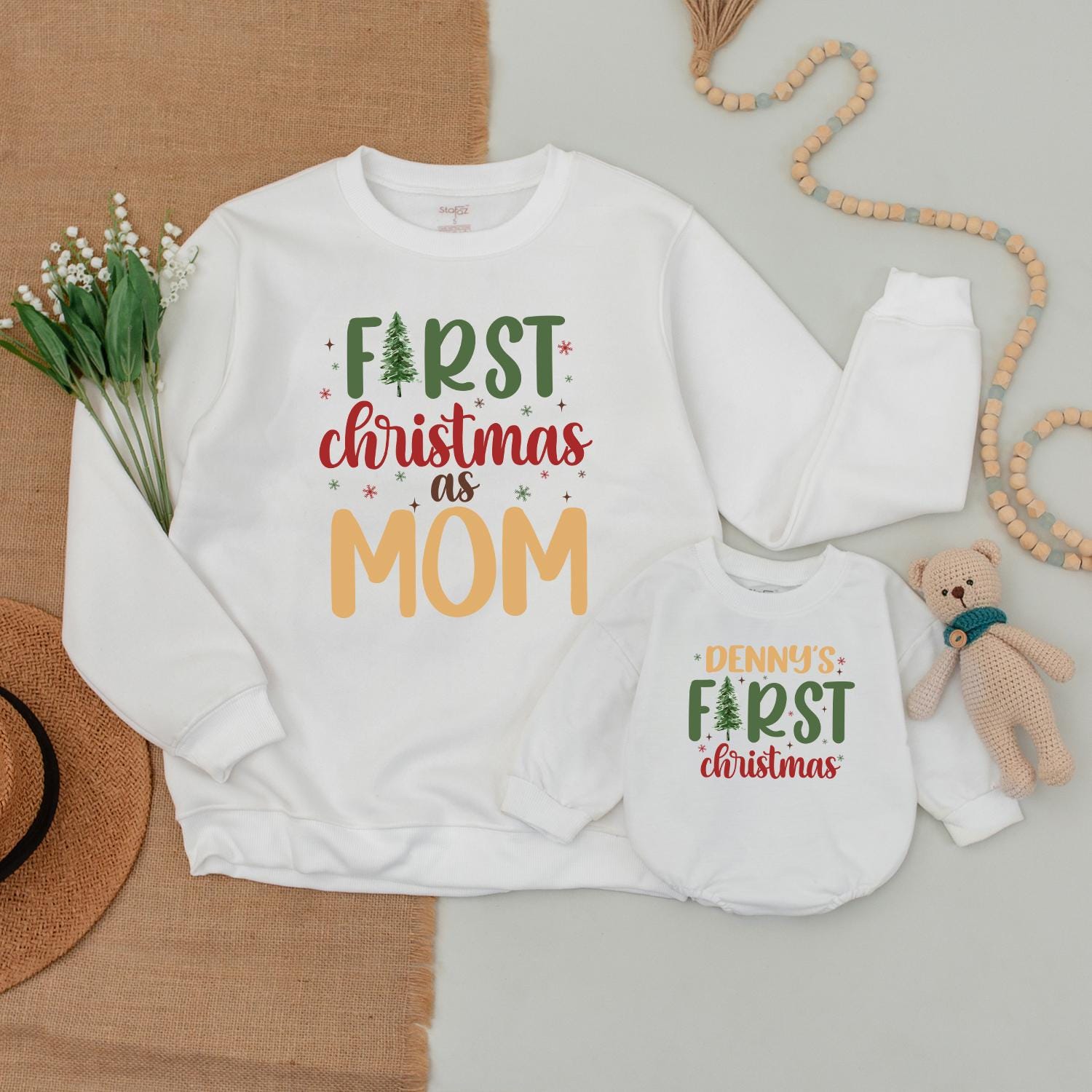 Matching Family Xmas Outfits: Mama & Mini Sweatshirts, Baby Bodysuit