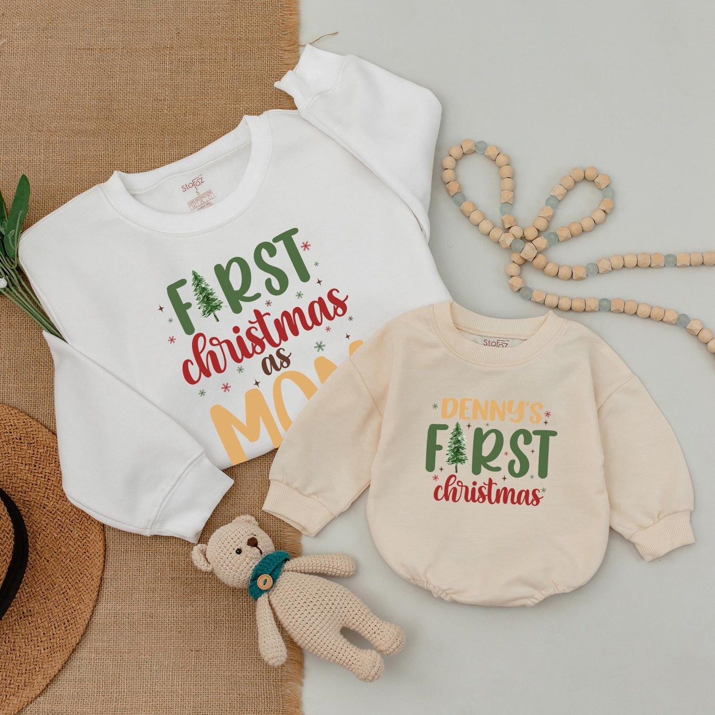 Matching Family Xmas Outfits: Mama & Mini Sweatshirts, Baby Bodysuit