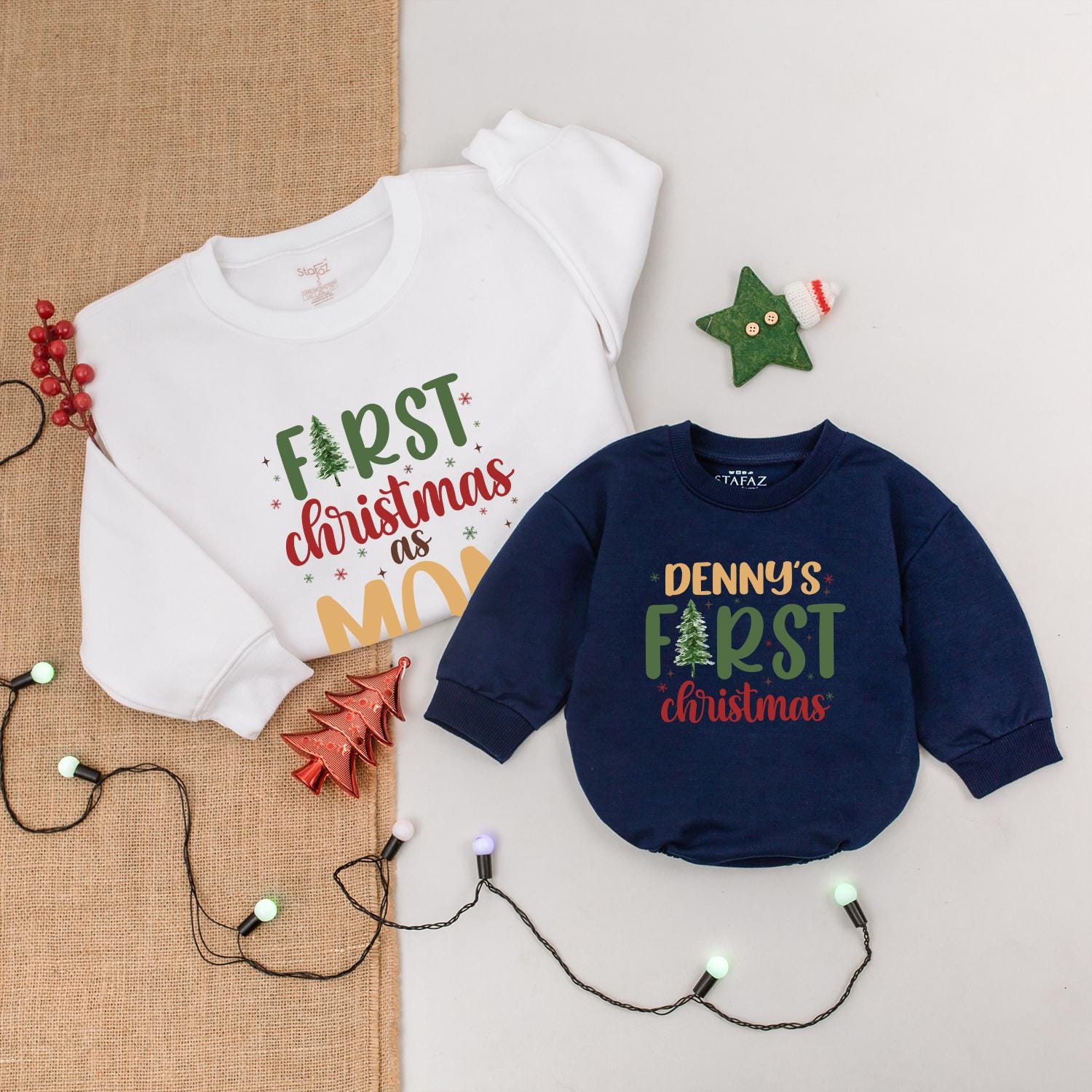 Matching Family Xmas Outfits: Mama & Mini Sweatshirts, Baby Bodysuit