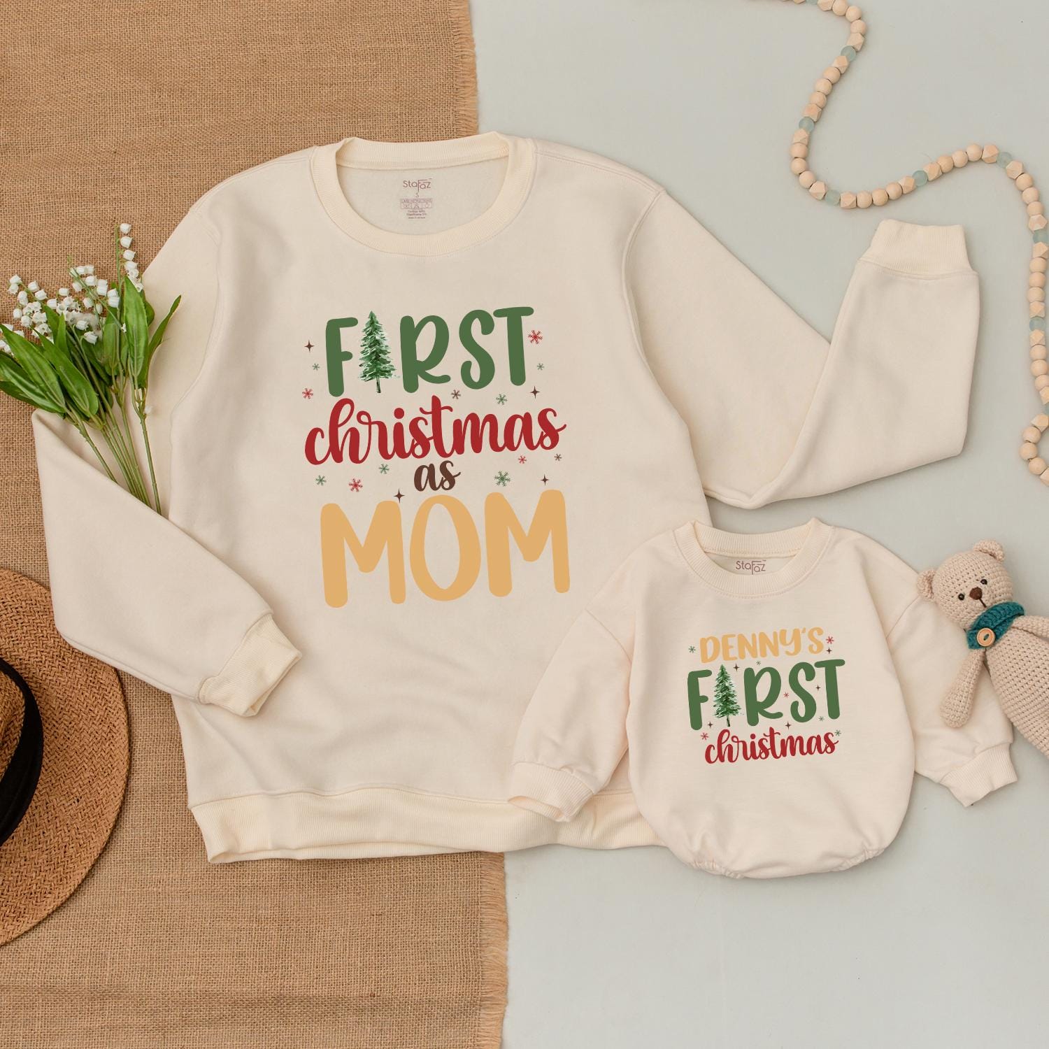 Matching Family Xmas Outfits: Mama & Mini Sweatshirts, Baby Bodysuit