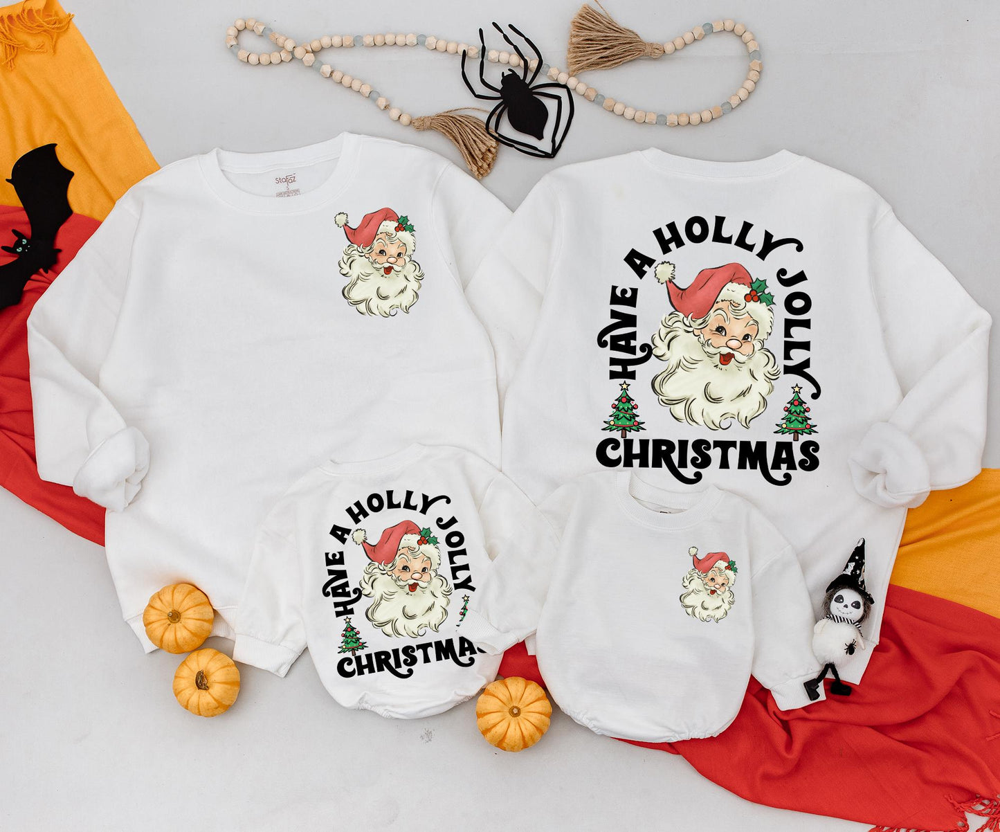 Retro Santa Christmas Sweatshirt Toddler Outfit, Have a Holly Jolly Xmas Romper, Vintage Holiday Newborn Clothing, 2 Sided Baby Sweater Gift 137