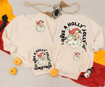 Retro Santa Christmas Sweatshirt Toddler Outfit, Have a Holly Jolly Xmas Romper, Vintage Holiday Newborn Clothing, 2 Sided Baby Sweater Gift 137