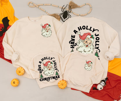 Retro Santa Christmas Sweatshirt Vintage Holly Jolly Toddler Baby Outfit Red Green Black White Cute Xmas Gift