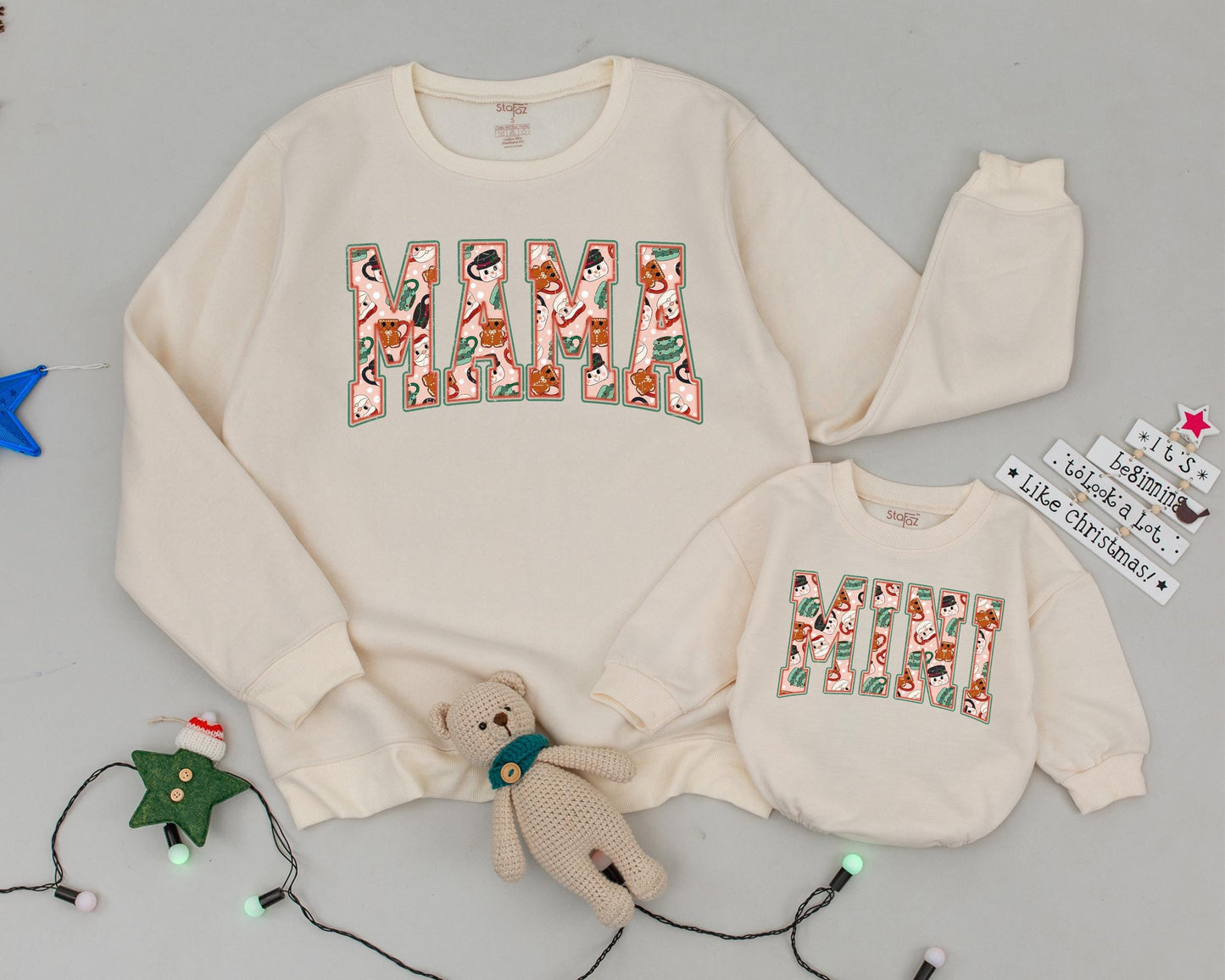 Vintage Christmas Sweatshirt Set for Mom and Kids – Matching Holiday Outfit