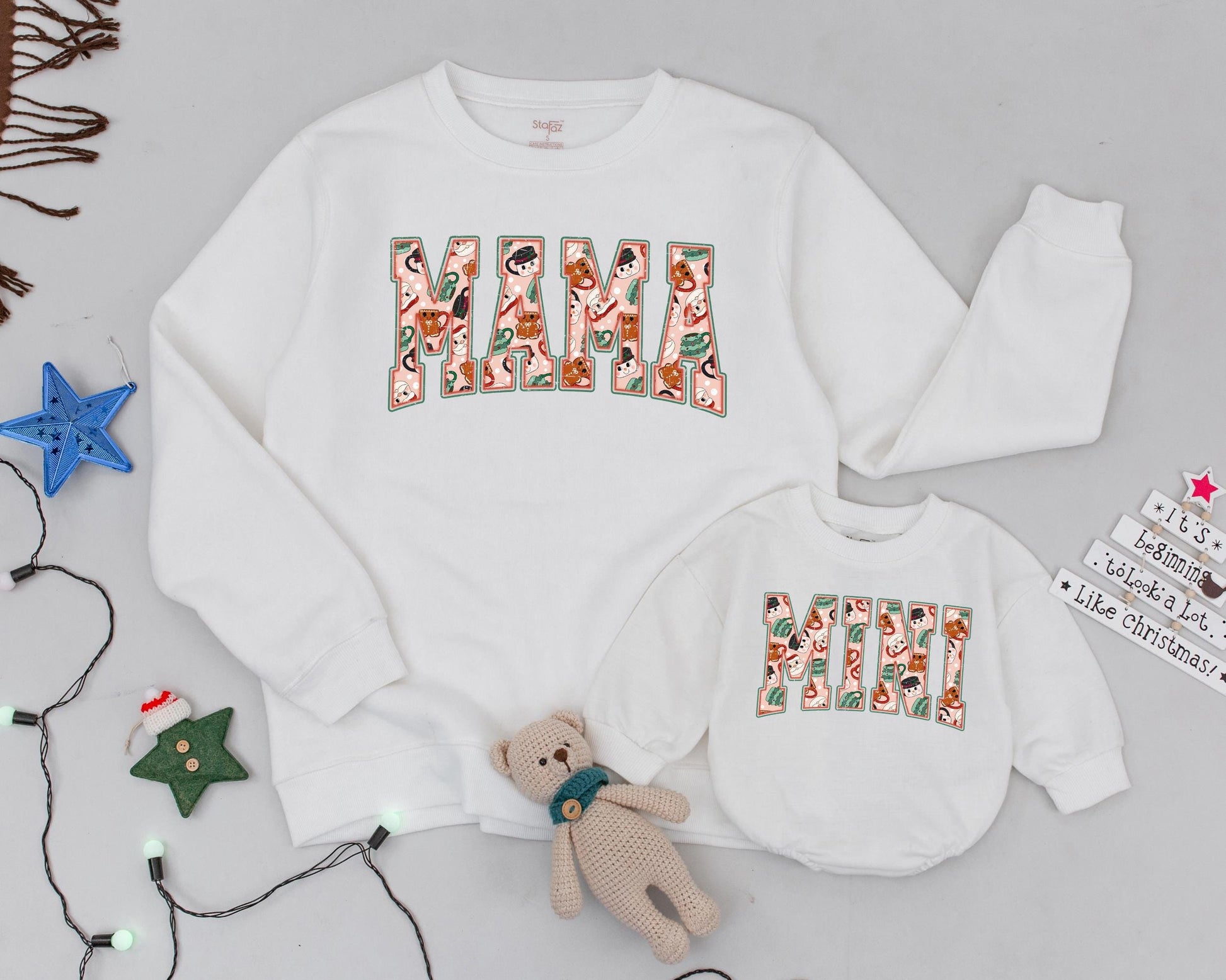 Vintage Christmas Sweatshirt Set for Mom and Kids – Matching Holiday Outfit