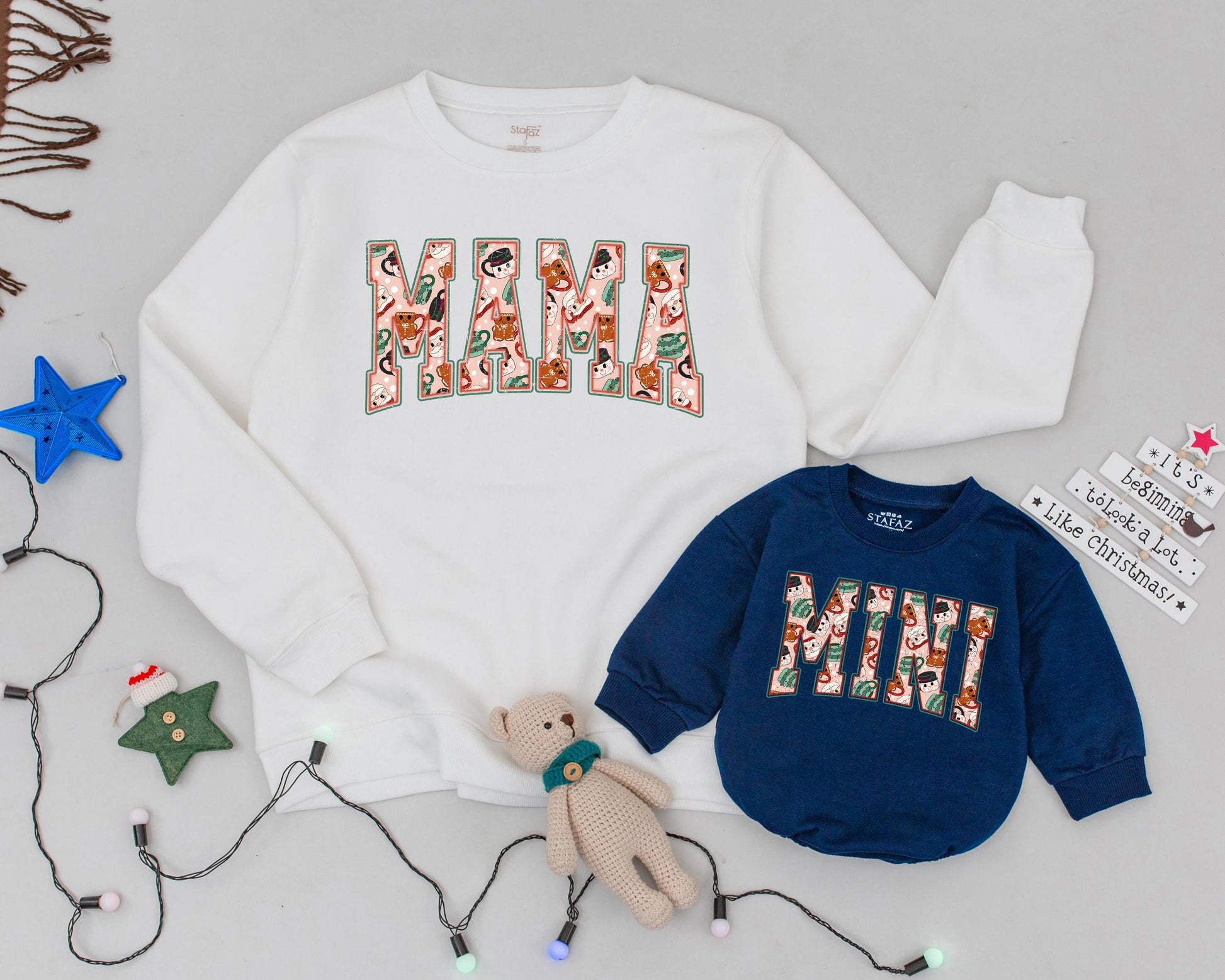 Vintage Christmas Sweatshirt Set for Mom and Kids – Matching Holiday Outfit