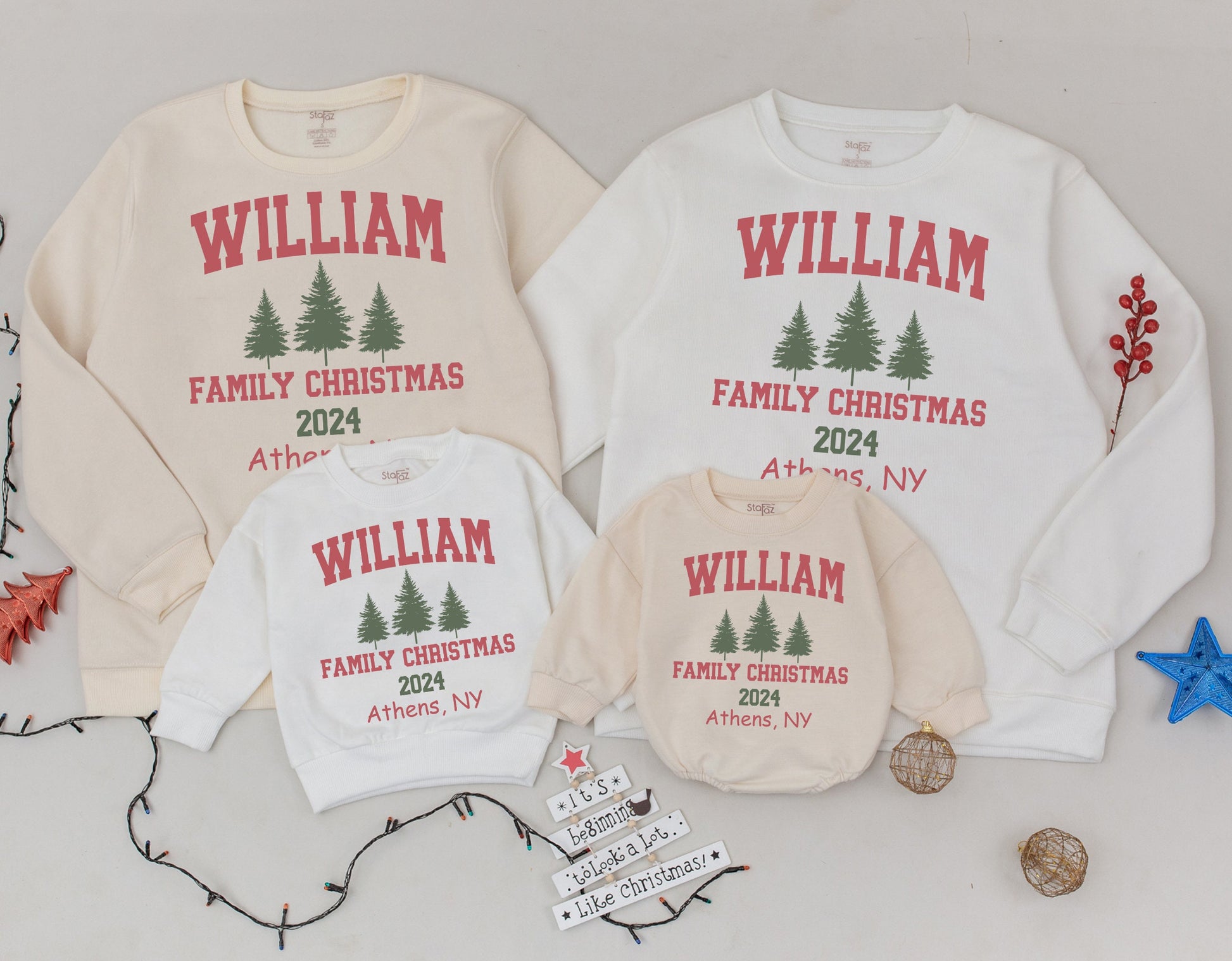 Matching Retro Christmas Sweaters for Family, Personalized Names  