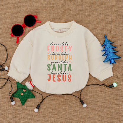 Dance Like Frosty Baby Bubble Romper Cozy Cotton Sweatshirt Christmas Vibes Outfit for Girls