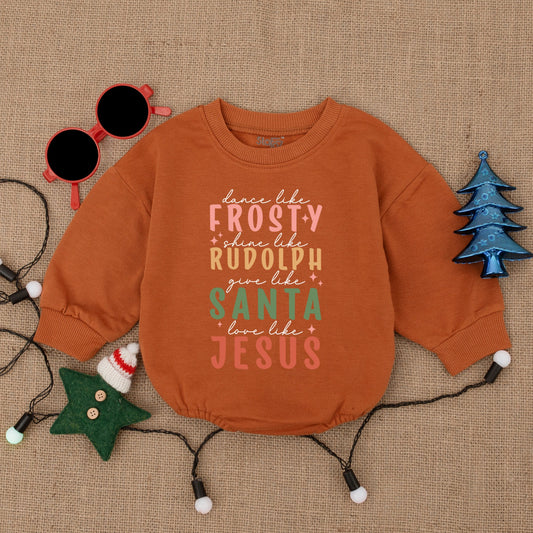 Dance Like Frosty Baby Bubble Romper Cozy Cotton Sweatshirt Christmas Vibes Outfit for Girls