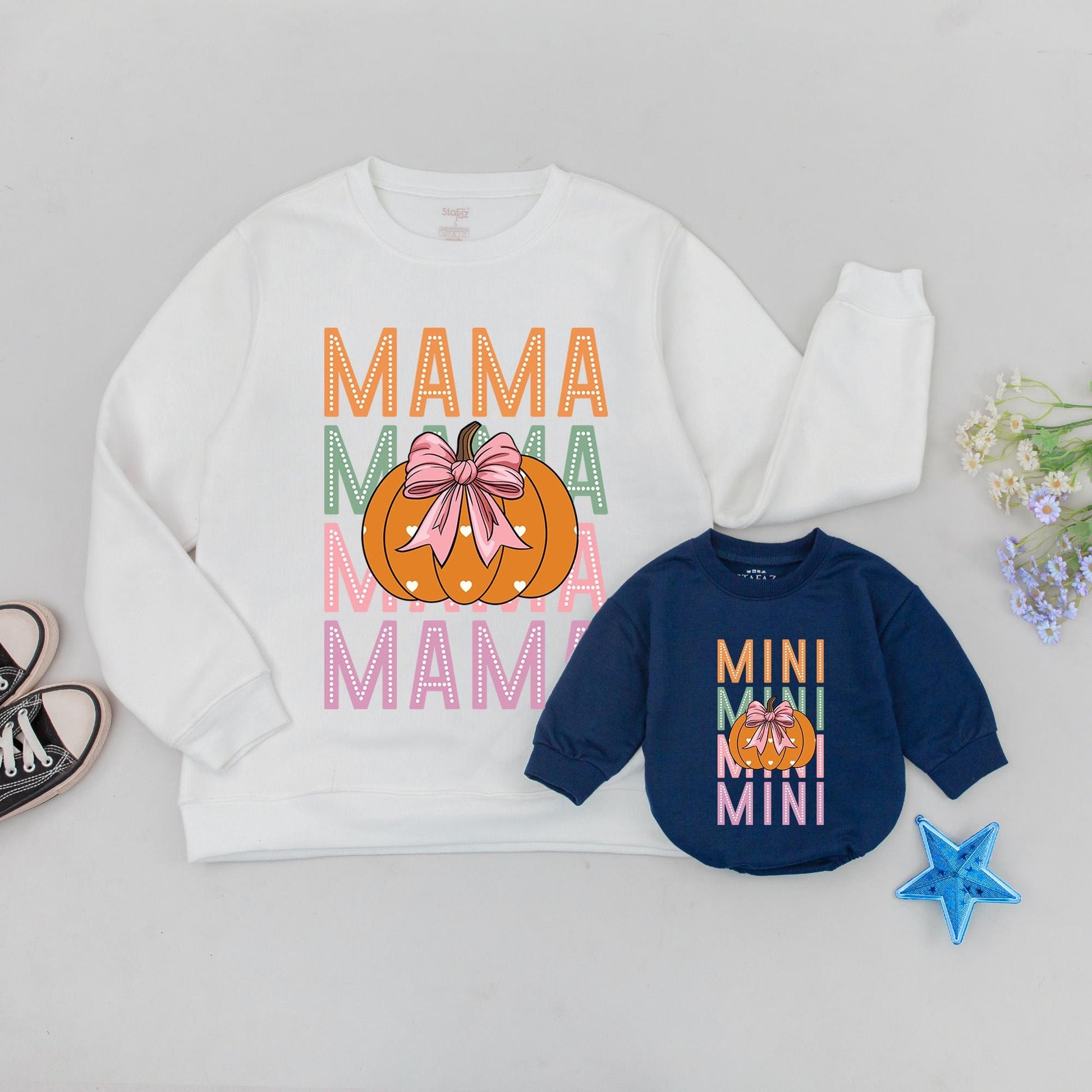 Retro Mama and Mini Pumpkin Sweatshirt: Matching Fall Family Outfit