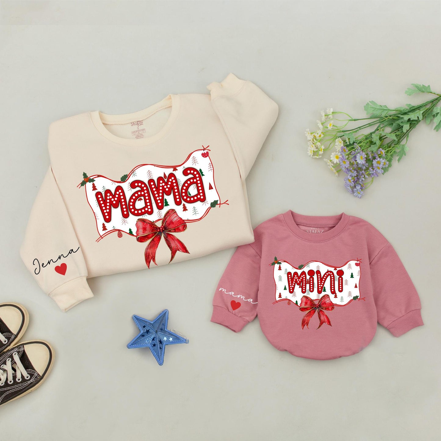 Mama and Mini Bow Christmas Sweatshirts - Matching Family Outfits