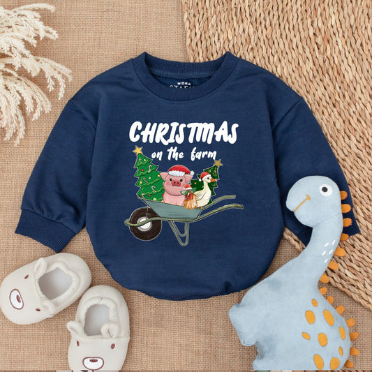 Baby's First Christmas Farm Romper, Cozy Holiday Bodysuit Gift