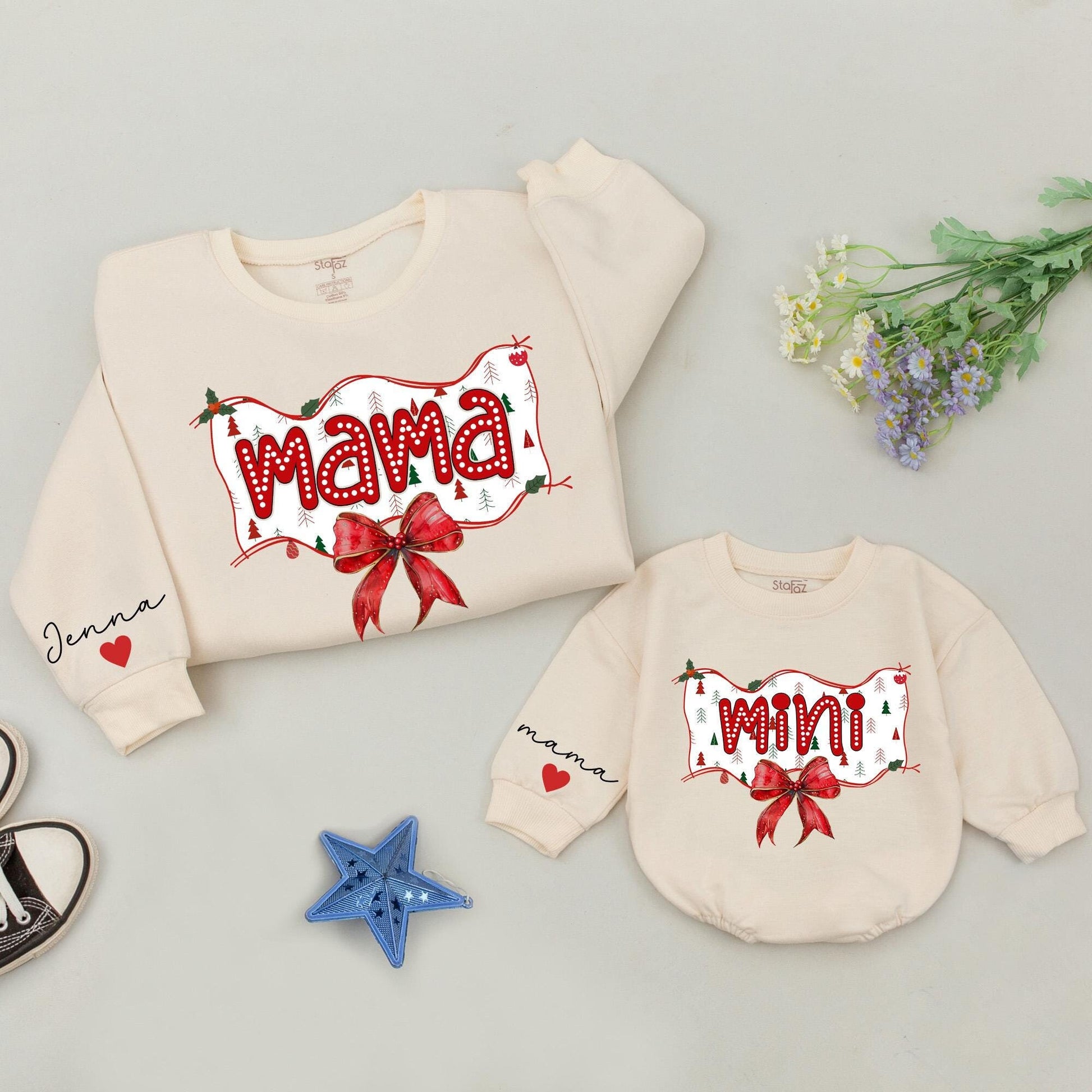 Mama and Mini Bow Christmas Sweatshirts - Matching Family Outfits