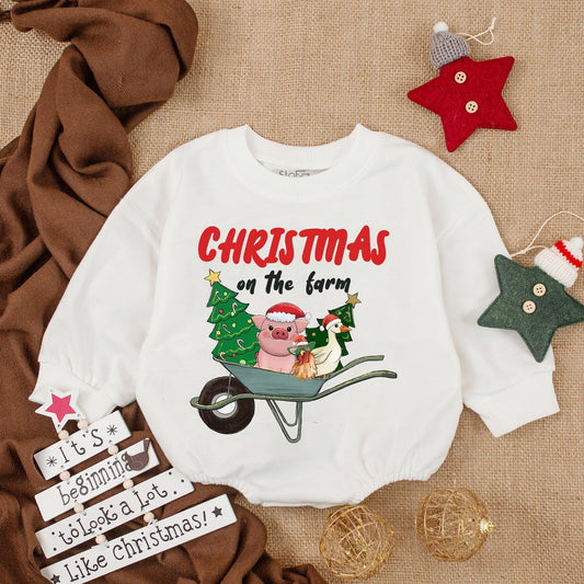 Baby's First Christmas Farm Romper, Cozy Holiday Bodysuit Gift