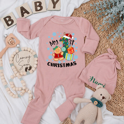 My 1st Christmas Baby Romper Outfit with Cute Gingerbread and Tree  Soft Newborn Coming Home Outfit Boy Girl Holiday Gift Shower Present 139