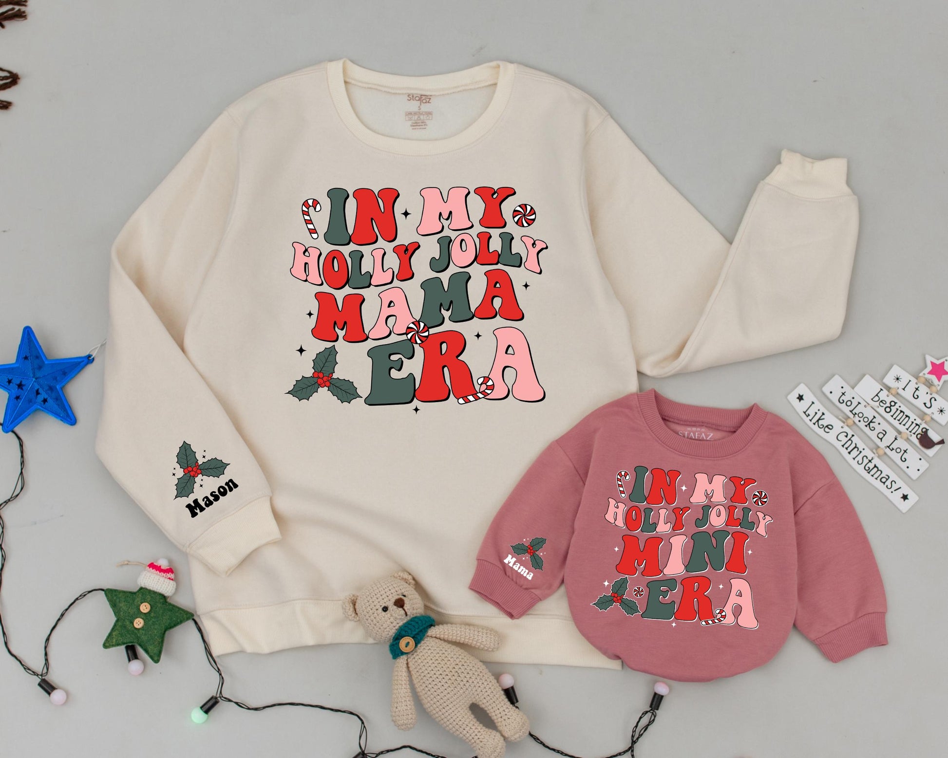 Festive Family Christmas Sweatshirts: Personalized Mommy and Me Set