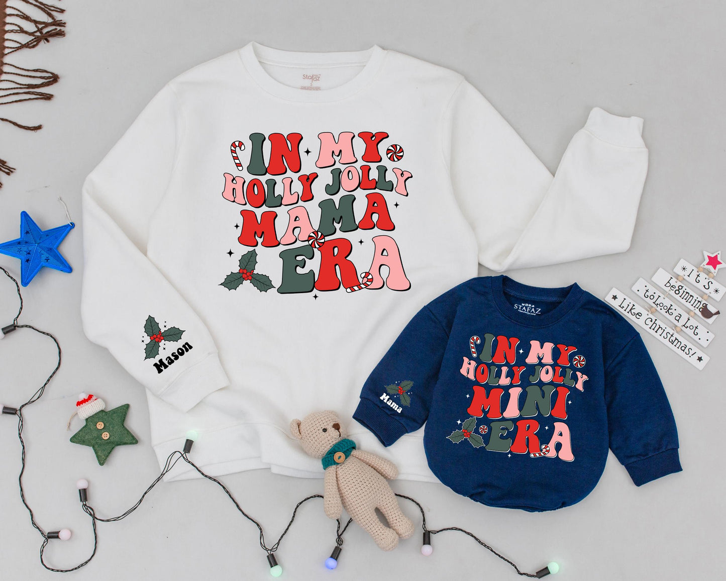 Festive Family Christmas Sweatshirts: Personalized Mommy and Me Set