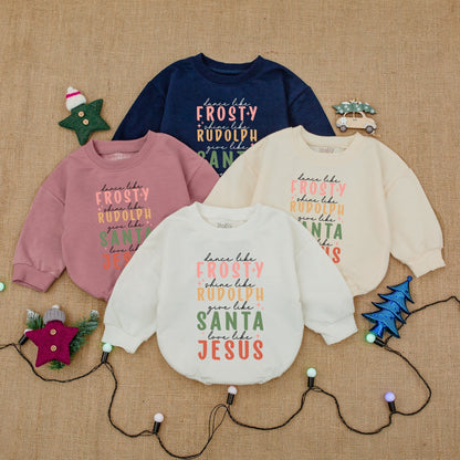 Dance Like Frosty Baby Bubble Romper Cozy Cotton Sweatshirt Christmas Vibes Outfit for Girls