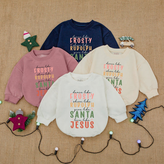Dance Like Frosty Baby Bubble Romper Cozy Cotton Sweatshirt Christmas Vibes Outfit for Girls