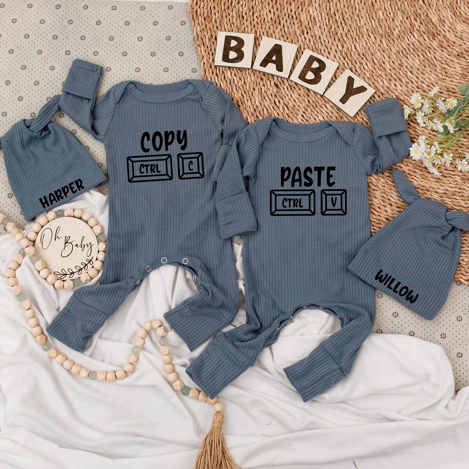 Baby Twin Outfits, Copy CTRL C Paste CTRL V Twin Baby Bodysuits & Hat Set, Newborn Twin Gift 