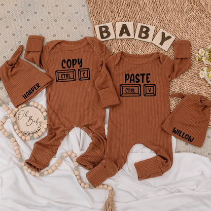 Baby Twin Outfits, Copy CTRL C Paste CTRL V Twin Baby Bodysuits & Hat Set, Newborn Twin Gift 