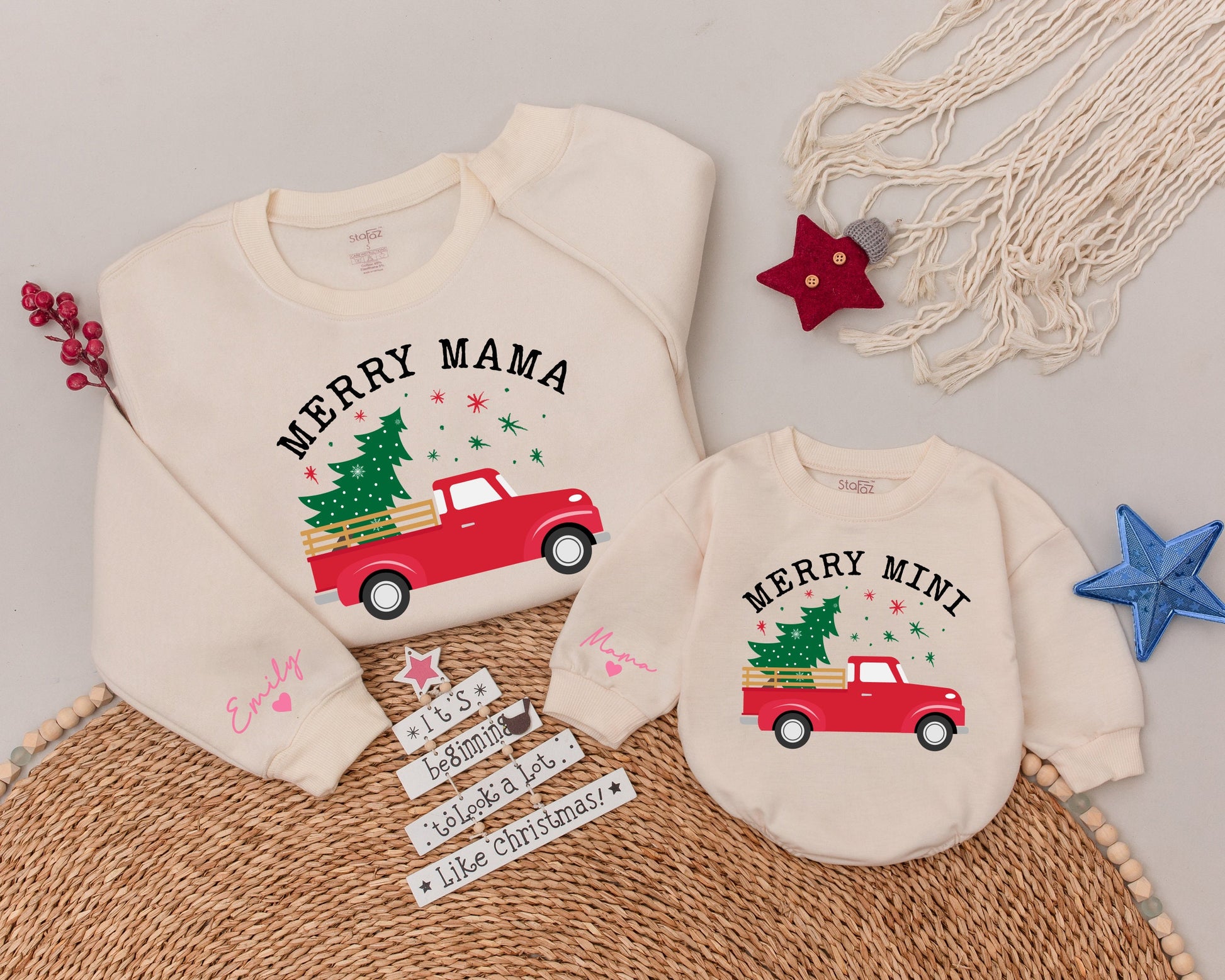 Matching Family Christmas Sweaters, Personalized Holiday Shirts Set