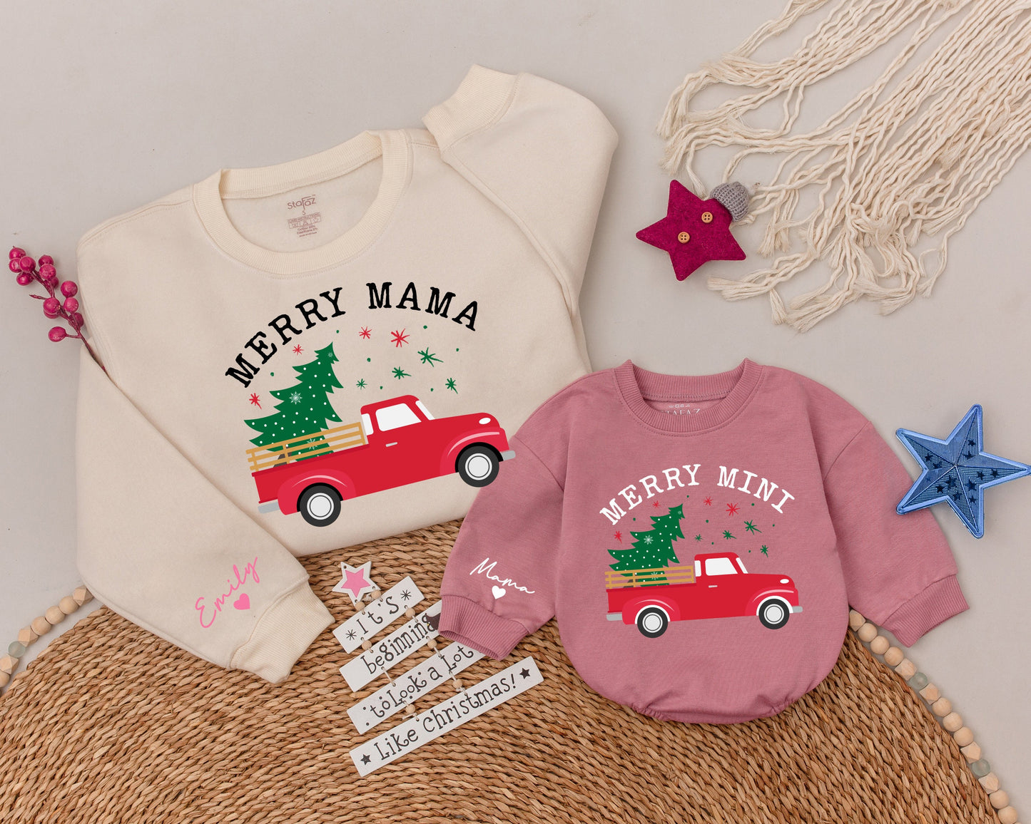 Matching Family Christmas Sweaters, Personalized Holiday Shirts Set