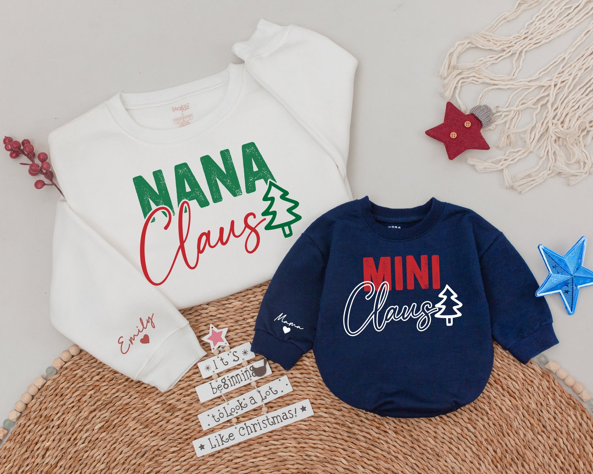 Matching Family Christmas Sweaters: Nana Claus & Baby's 1st Holiday