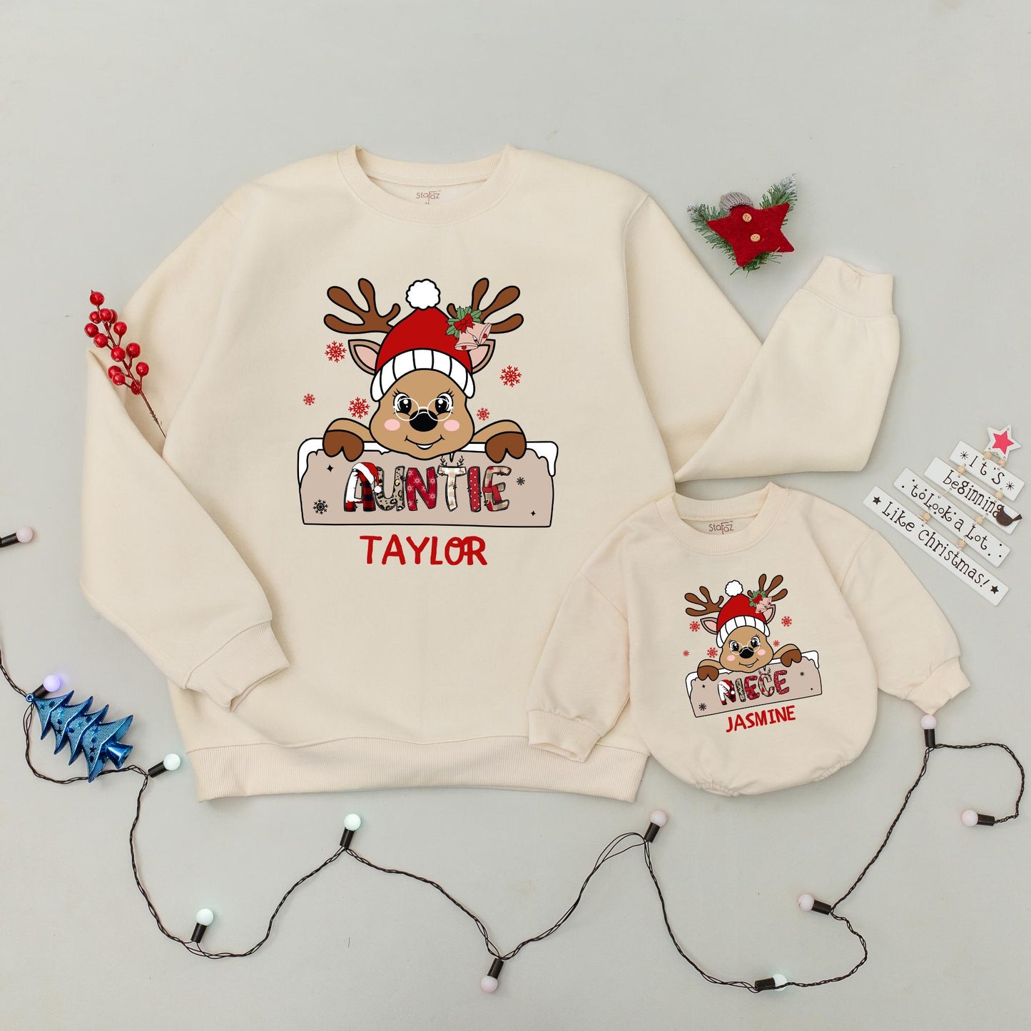 Matching Family Christmas Sweaters: Custom Auntie, Niece & Nephew  