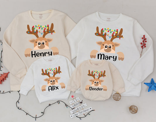 Personalized Reindeer Family Christmas Sweatshirts: Custom & Funny Gift