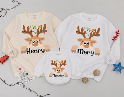 Personalized Reindeer Family Christmas Sweatshirts: Custom & Funny Gift
