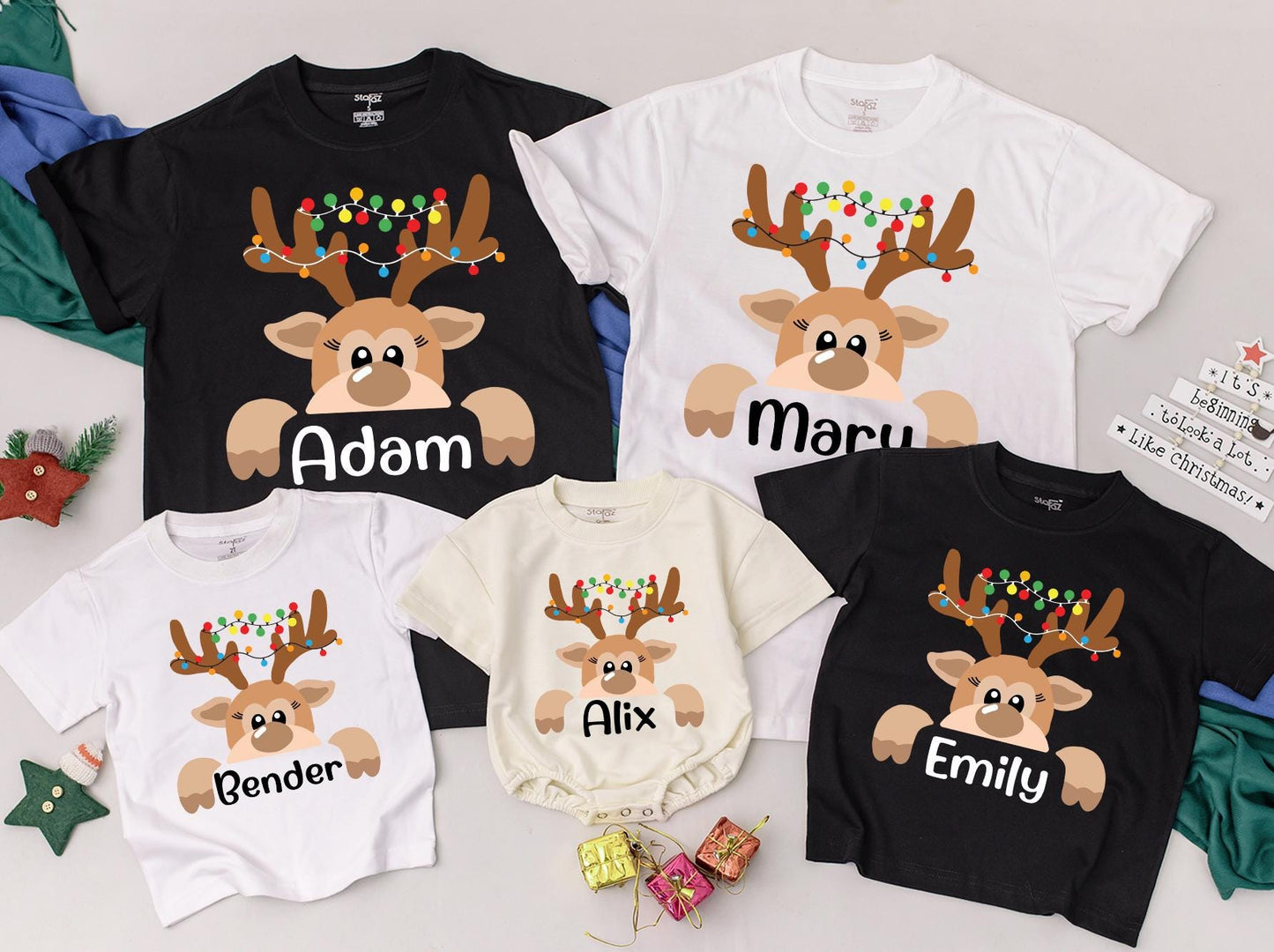 Personalized Reindeer Family Christmas Shirt - Custom Name Funny Tee