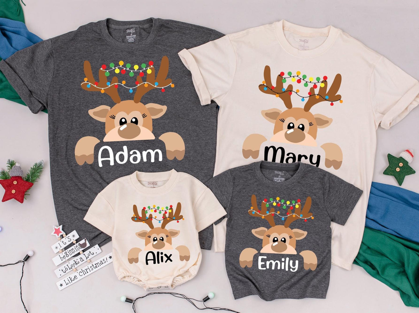 Personalized Reindeer Family Christmas Shirt - Custom Name Funny Tee