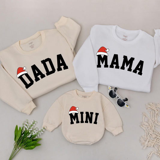 Matching Family Christmas Sweatshirts: Mama, Dada, and Mini Outfits