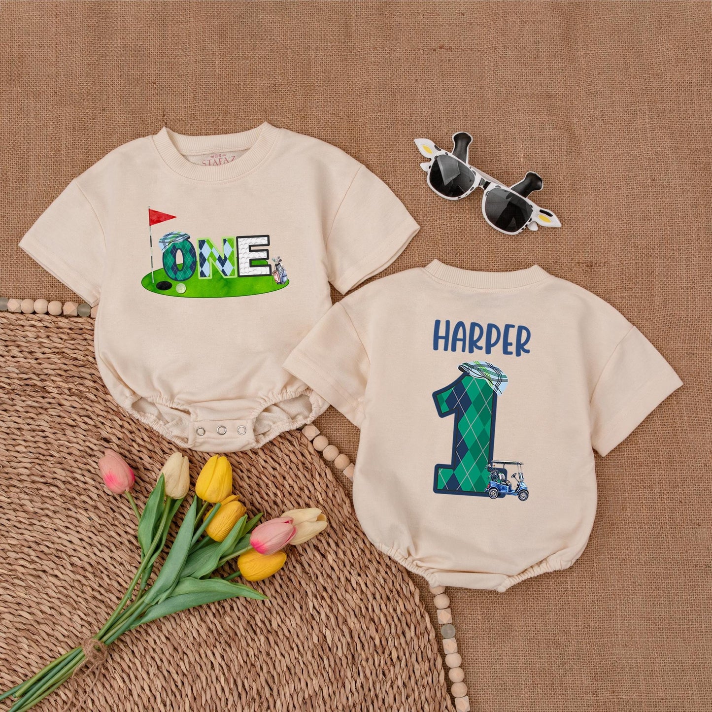 Golf-Themed Personalized Baby Romper: Perfect 1st Birthday Outfit