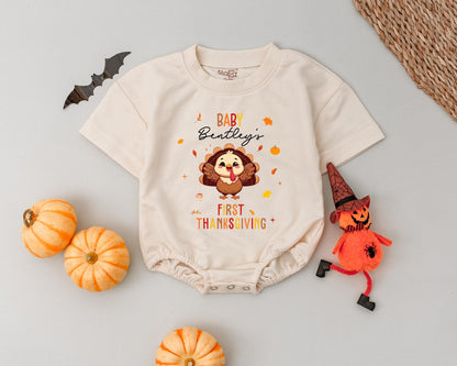 Custom Baby Thanksgiving Romper: Personalized Fall Bodysuit Outfit