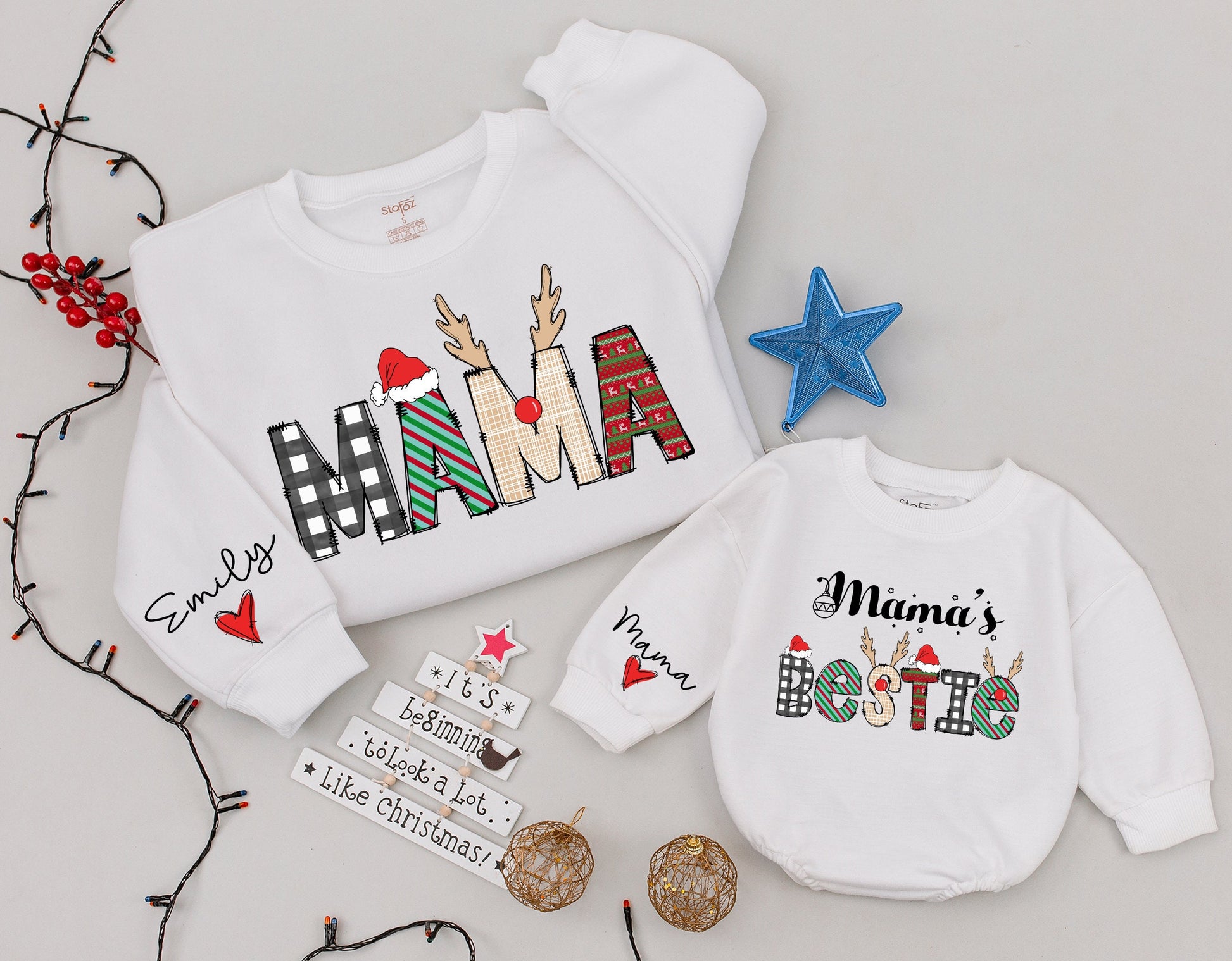 Matching Mama & Bestie Sweaters, Mommy & Me Christmas Outfits