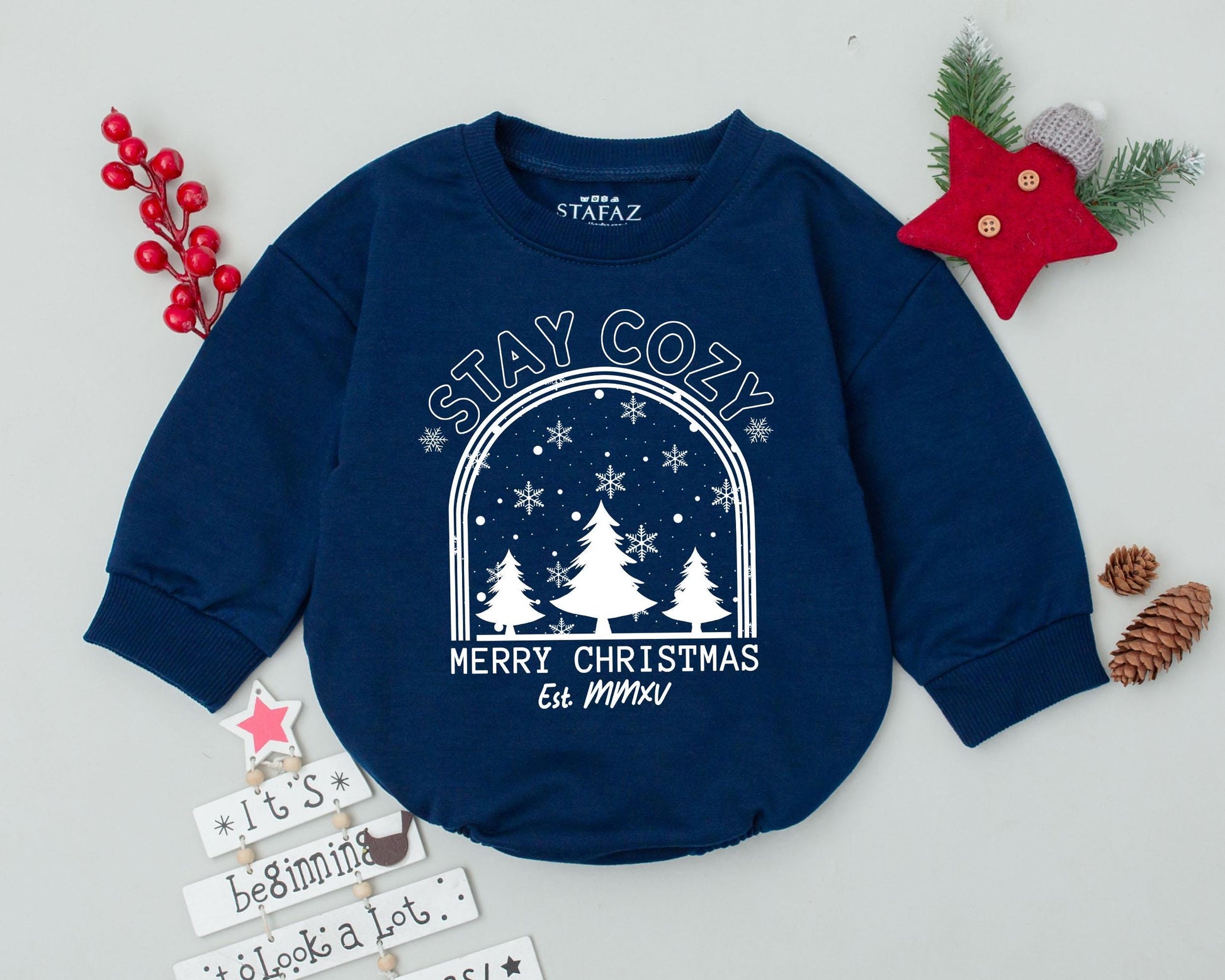 Cozy Baby Romper: Retro Western Christmas, First Holiday Outfit