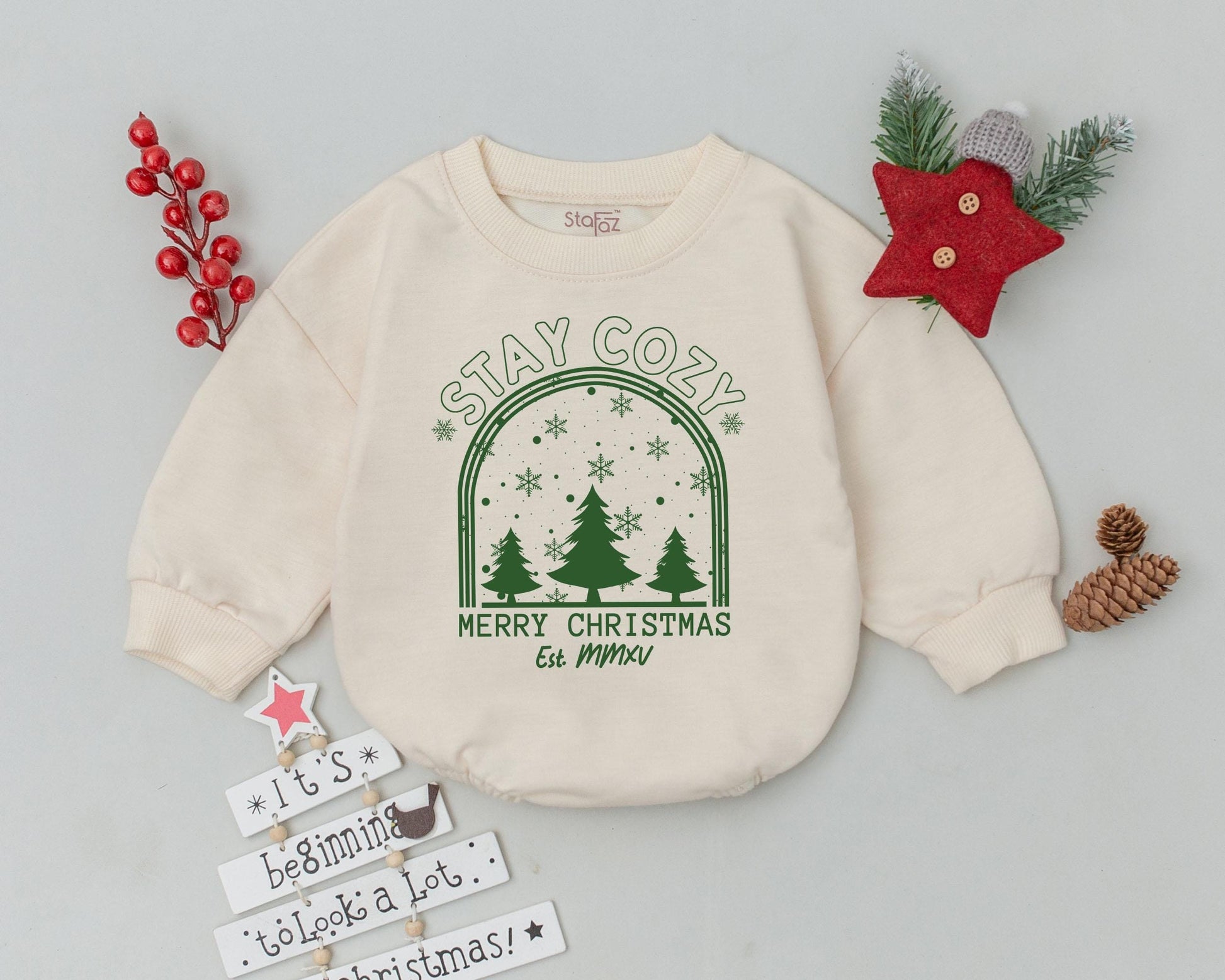 Cozy Baby Romper: Retro Western Christmas, First Holiday Outfit