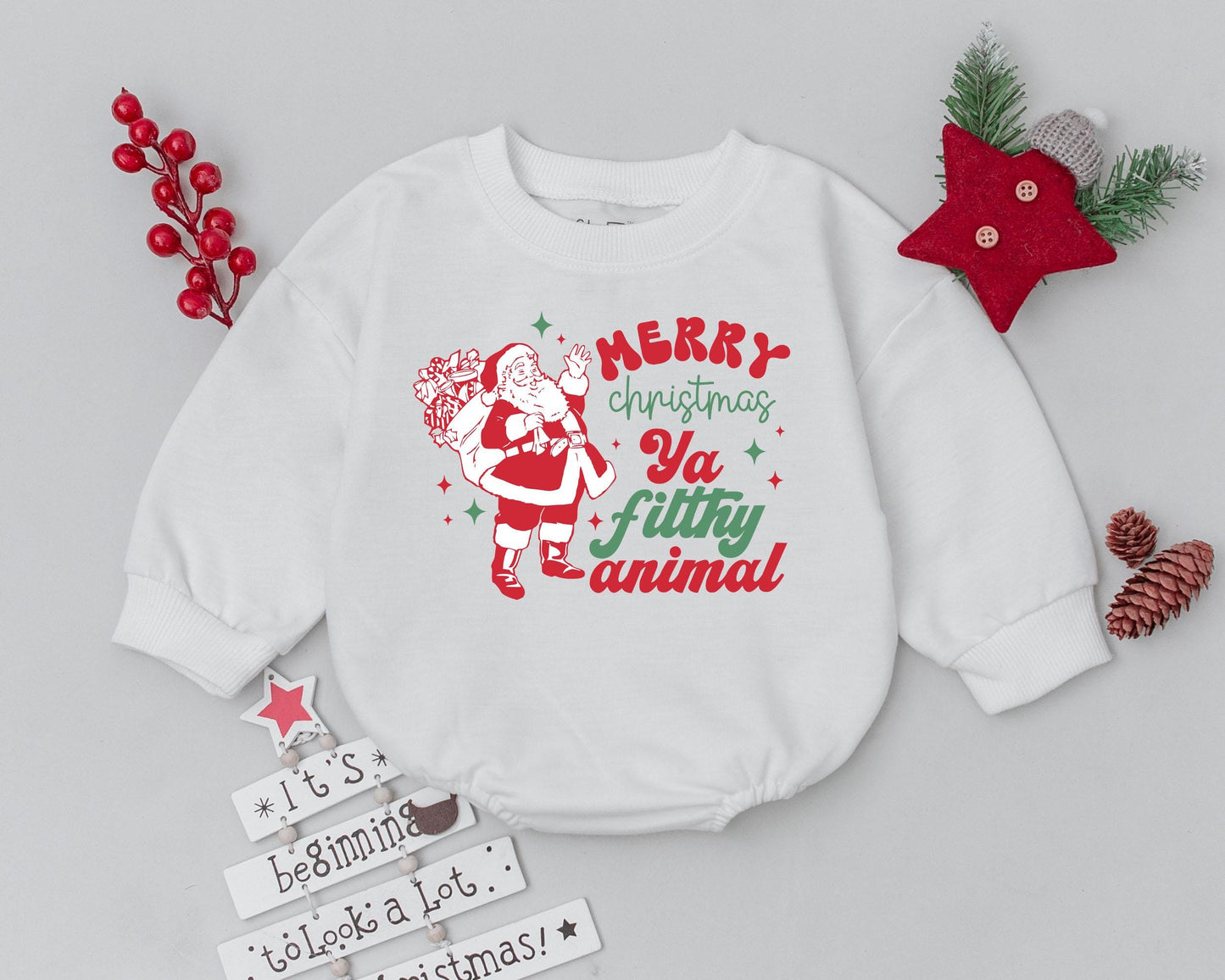 Retro Santa Baby Romper: First Christmas Outfit & Shower Gift