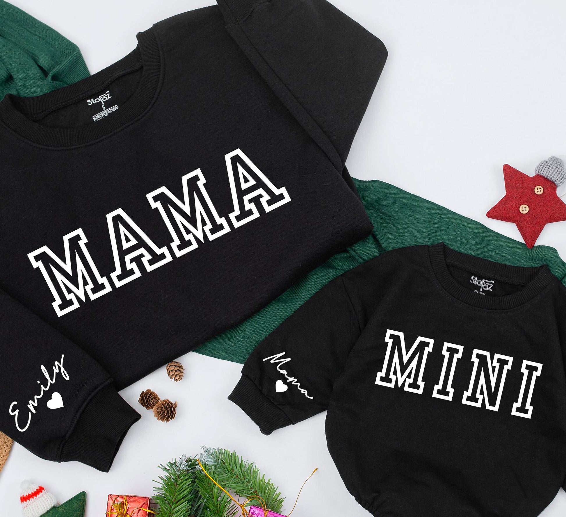 Personalized Mama and Mini Matching Sweatshirts Cute Baby Girl Outfit Christmas Family Gift with Custom Name Sleeve