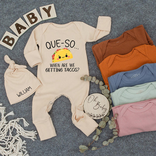 Cute Custom Taco Bodysuit Baby Shower Gift for Newborns, Funny Que-So When Are We Getting Tacos Cartoon Infant Jumpsuit Outfit