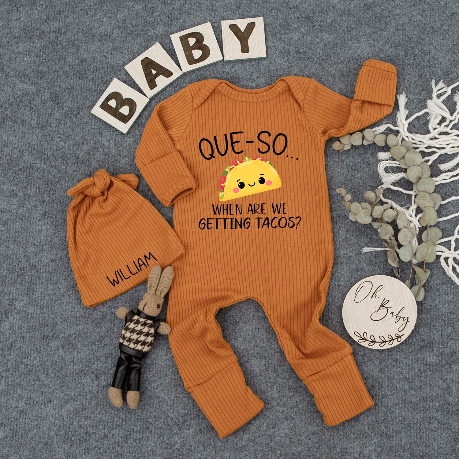 Cute Custom Taco Bodysuit Baby Shower Gift for Newborns, Funny Que-So When Are We Getting Tacos Cartoon Infant Jumpsuit Outfit