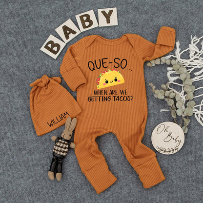 Cute Custom Taco Bodysuit Baby Shower Gift for Newborns, Funny Que-So When Are We Getting Tacos Cartoon Infant Jumpsuit Outfit