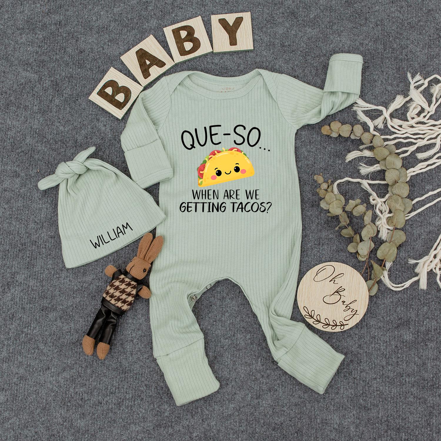 Cute Custom Taco Bodysuit Baby Shower Gift for Newborns, Funny Que-So When Are We Getting Tacos Cartoon Infant Jumpsuit Outfit