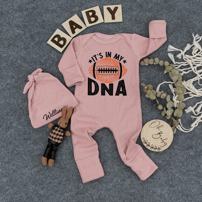 Custom Football "IT'S IN MY DNA" Baby Bodysuit Orange White Starbursts for Game Day, Baby Shower Gift, Pregnancy Announcement, Newborn Outfit