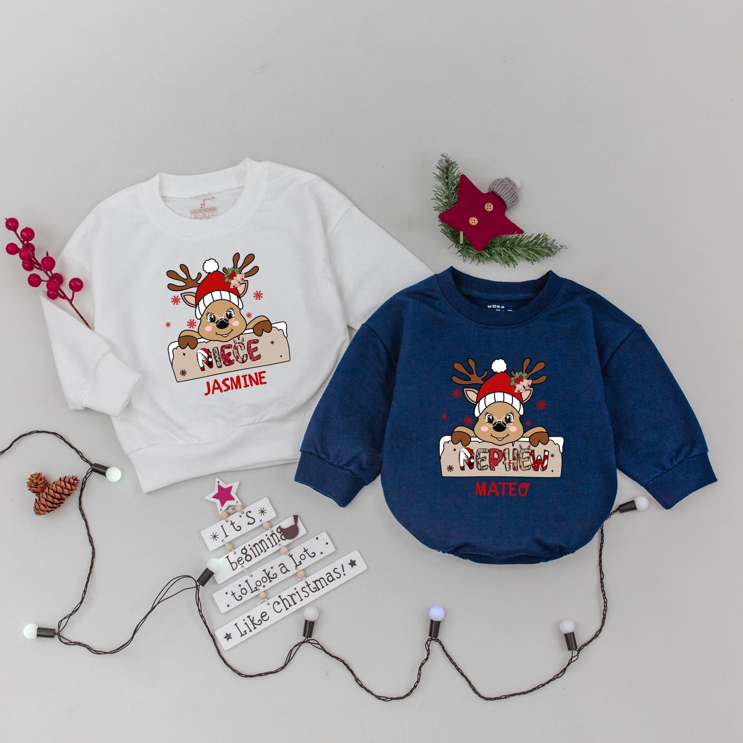 Matching Family Christmas Sweaters: Custom Auntie, Niece & Nephew  